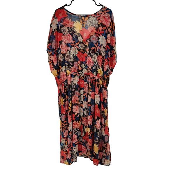 Time & Tru Tropical Lace Trimmed Pullover Boho Swim Cover Up Multi Size 2X - Picture 2 of 7